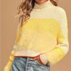 Free People Yellow and Cream Turtleneck Sweater